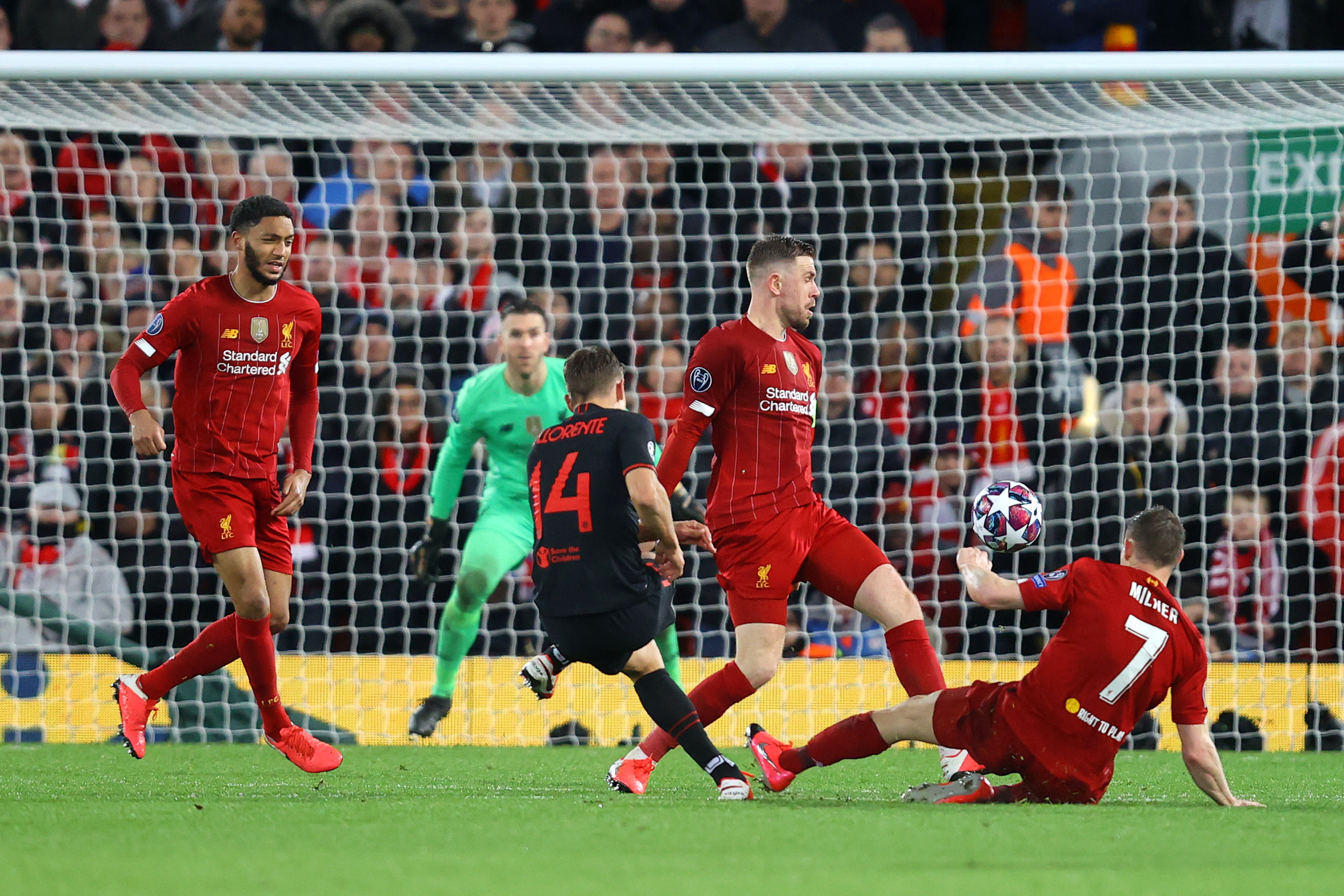 Marcos Llorente scores in Atletico Madrid's 3-2 win at Anfield in March 2020