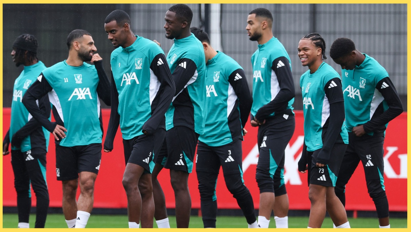 Rio Ngumoha pictured in training with the Liverpool squad
