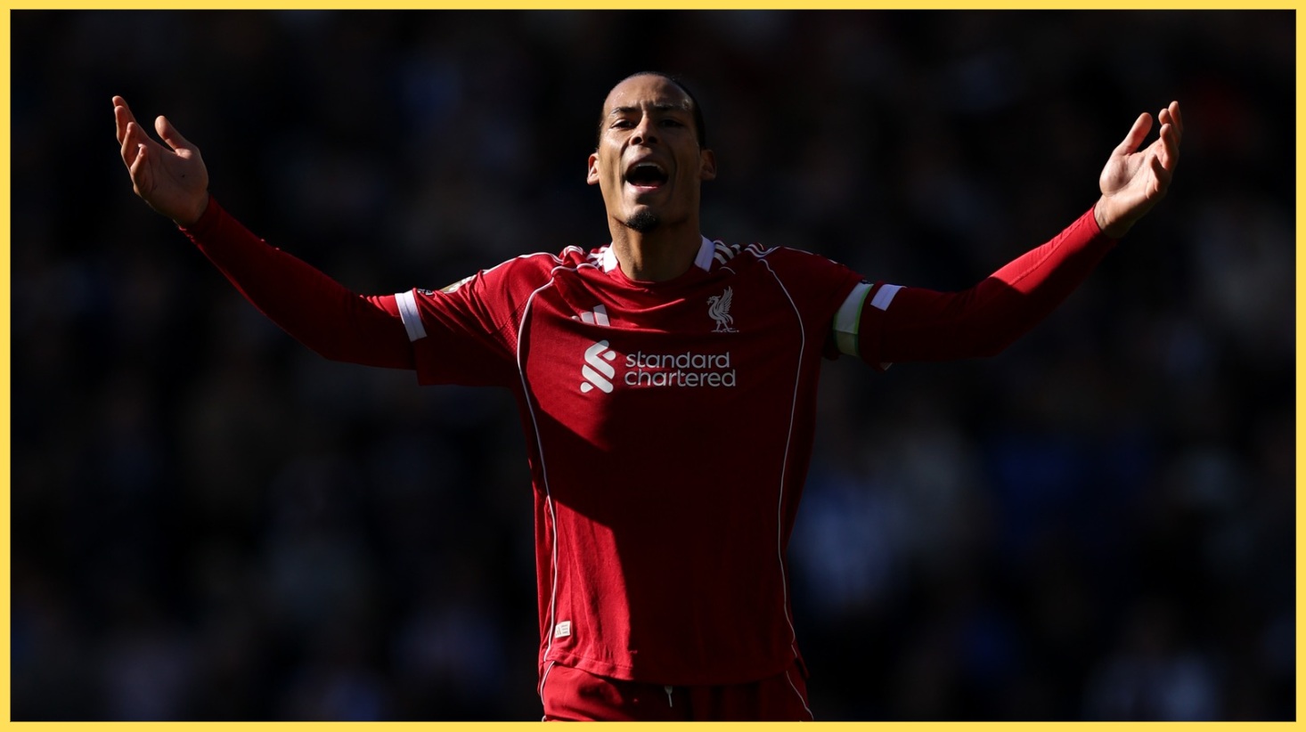 Virgil van Dijk cajoles his teammates during Liverpool's defeat to Brighton