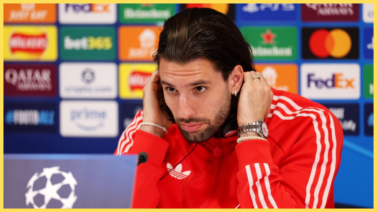 Dominik Szoboszlai of Liverpool speaks to the media during a Liverpool FC Press Conference at Anfield