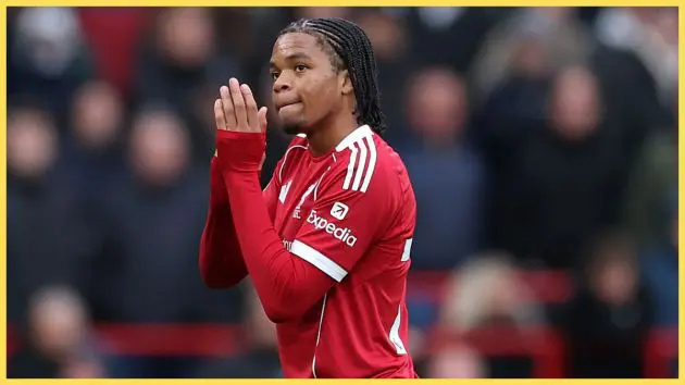 Rio Ngumoha of Liverpool shows appreciation to the fans upon substitution during the Premier League match between Liverpool and Fulham at Anfield