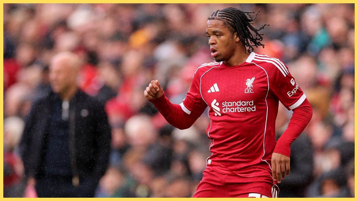 Rio Ngumoha of Liverpool during the Premier League match between Liverpool and Fulham at Anfield