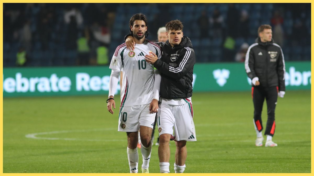 Dominik Szoboszlai and Milos Kerkez of Hungary