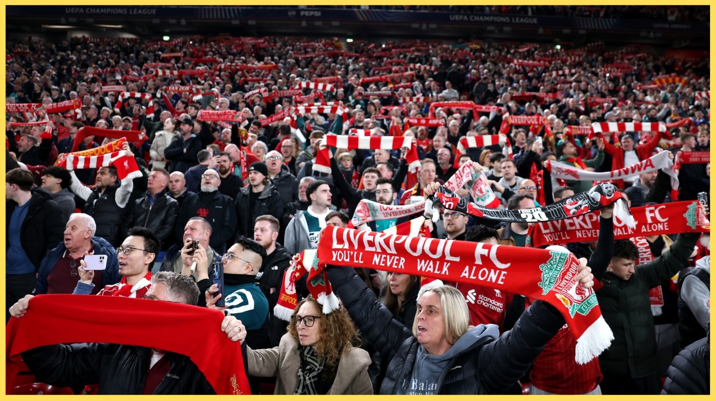 Liverpool fans sing You'll Never Walk Alone prior to kick-off at Anfield