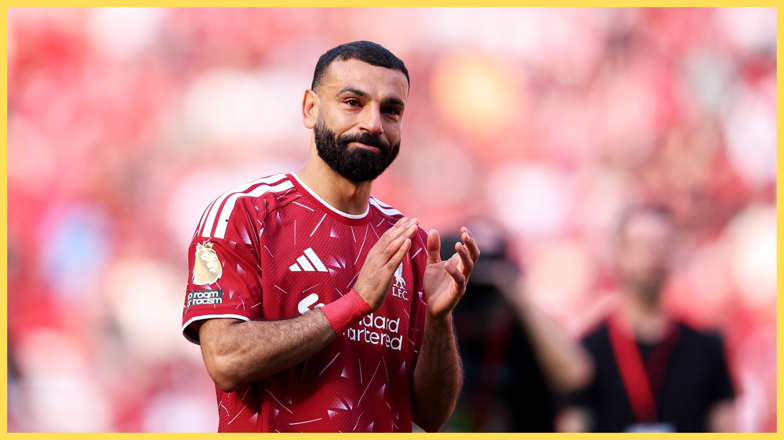 Mo Salah claps his hands after a Liverpool game.