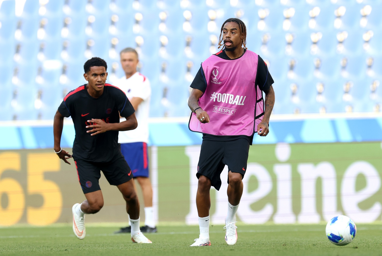 Bradley Barcola during a training session for PSG