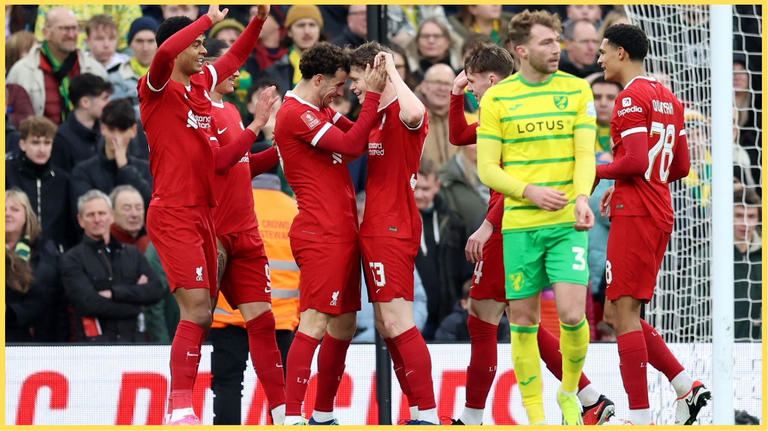 Curtis Jones celebrates a goal with James McConnell