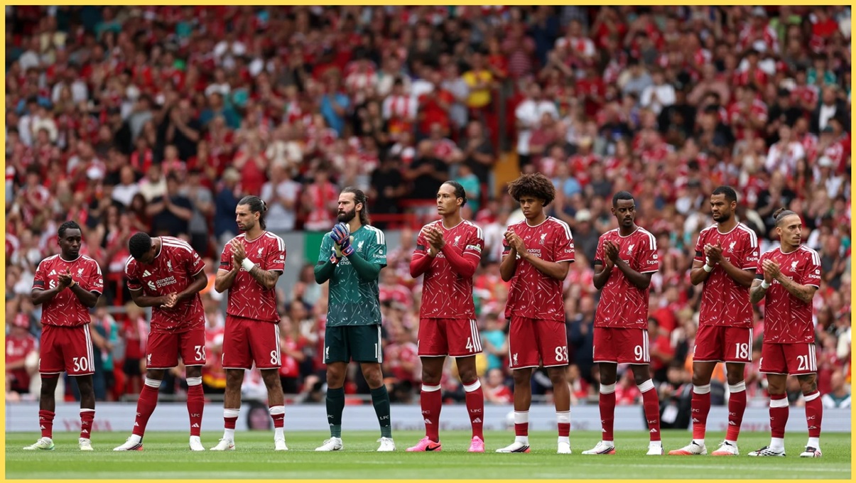 Liverpool players join in a minute's applause in memory of Kevin Keegan