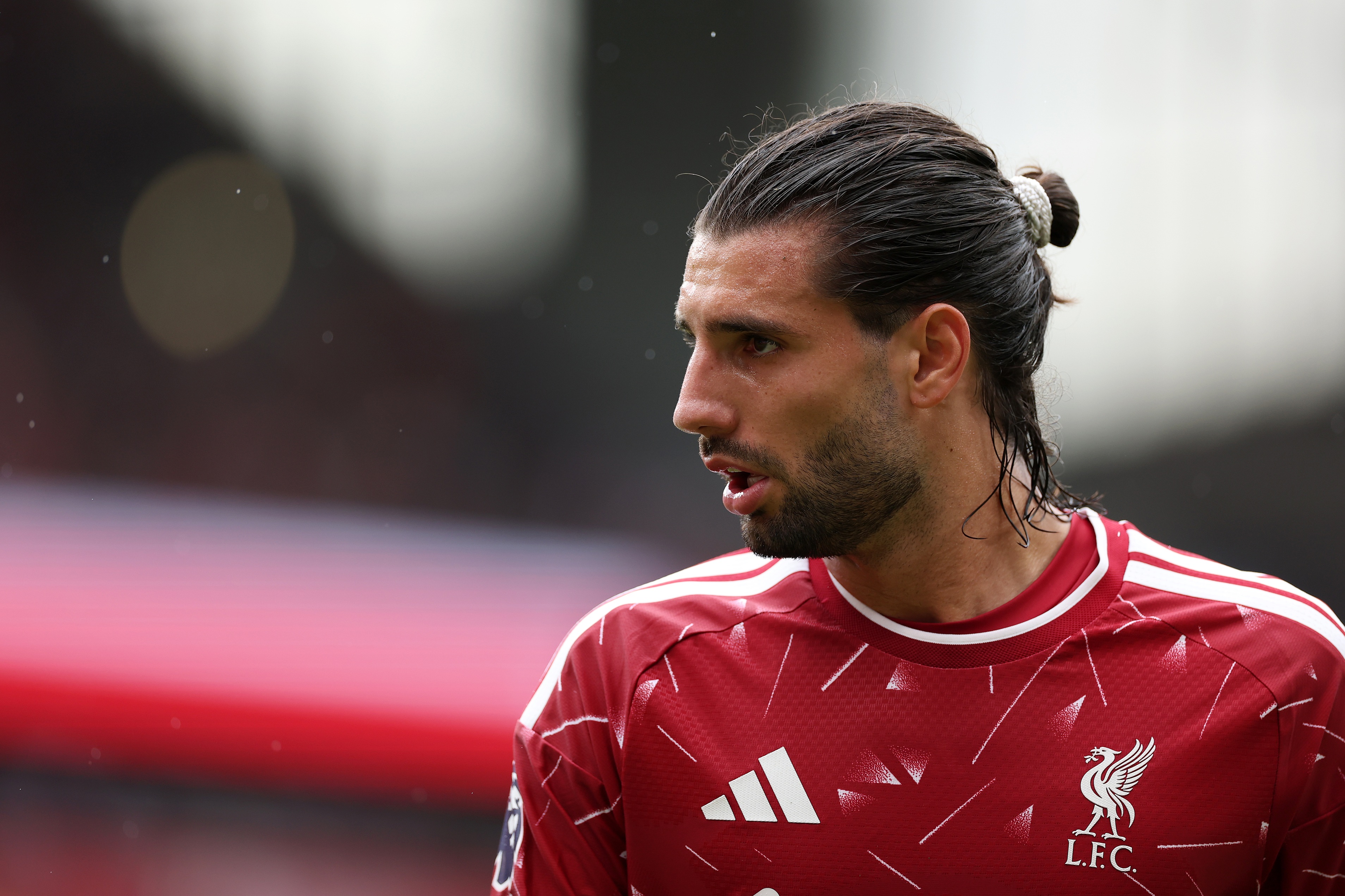 Dominik Szoboszlai looks on during Liverpool game.